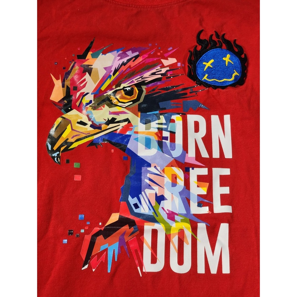 FIFTH LOOP Mens Born Freedom Red T-SHIRT L Large Embroidered Shirt Eagle